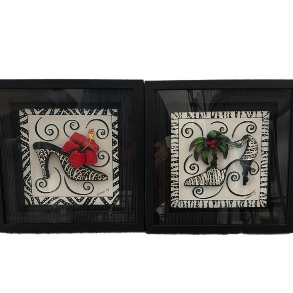 Black & White Zebra Print Heels Wall Art with tropical accents and bling!